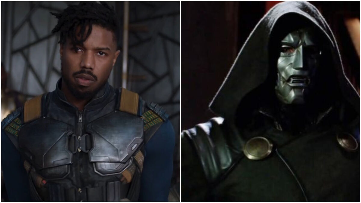 (Left): Michael B. Jordan as Erik Kilmonger in Black Panther (2018); (Right): Julian McMahon as Doctor Doom in Fantastic Four (2005)