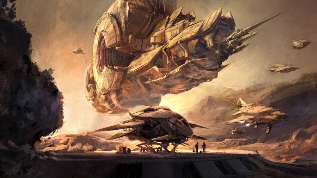 Another piece of rare concept art from Blizzard&#039;s cancelled MMO meets shooter, Project Titan. Showing a gigantic spacecraft looming over a horizon.