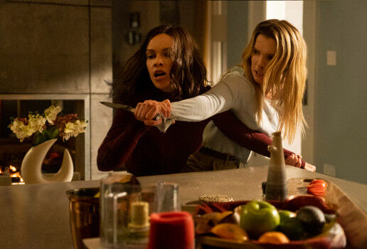 Betty Gilpin&amp;#039;s Crystal tackles Hilary Swank&amp;#039;s Athena in The Hunt.