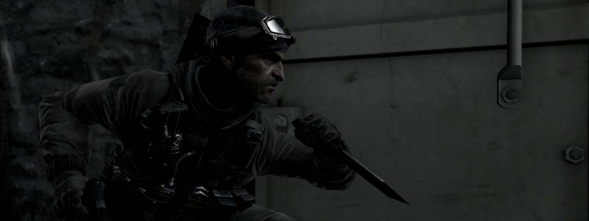 Captain Price stands ready with a knife.