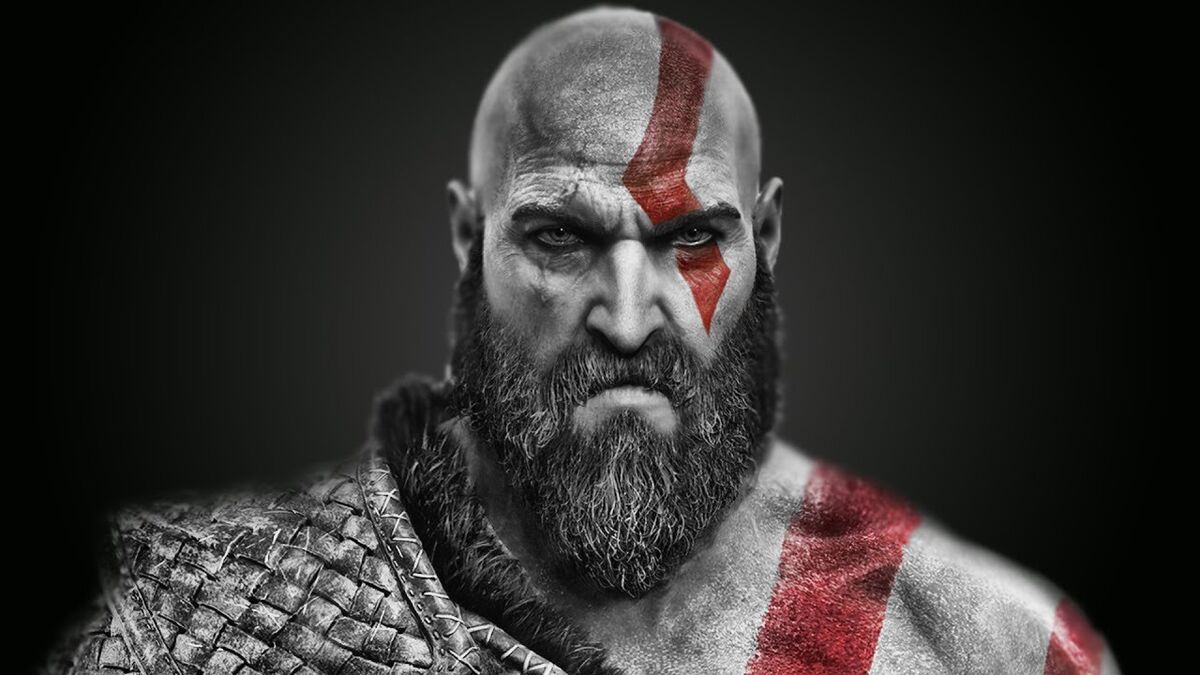 Kratos staring angrily.