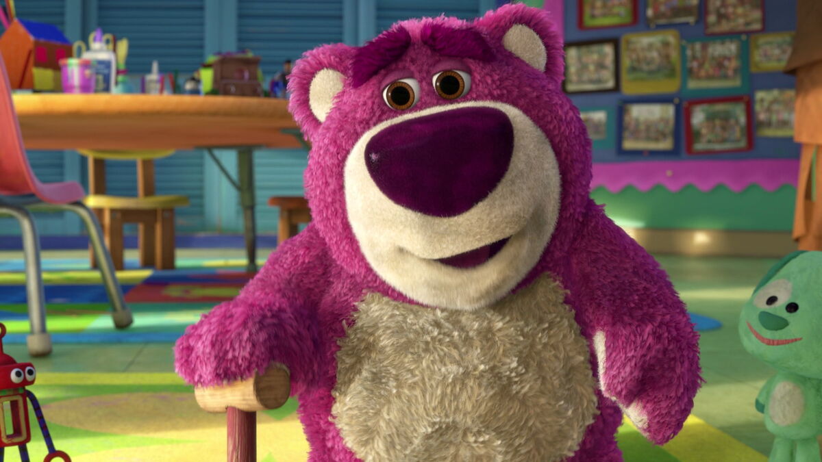 the purple bear in toy story 3