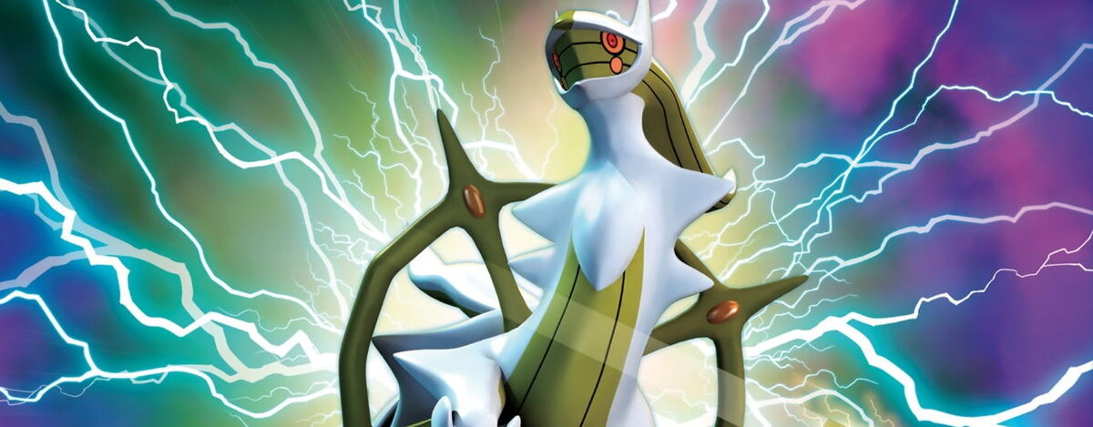 Arceus surrounded by lightning.