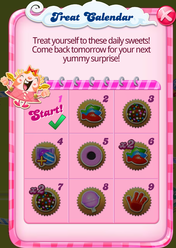 Image result for candy crush saga daily treat calendar
