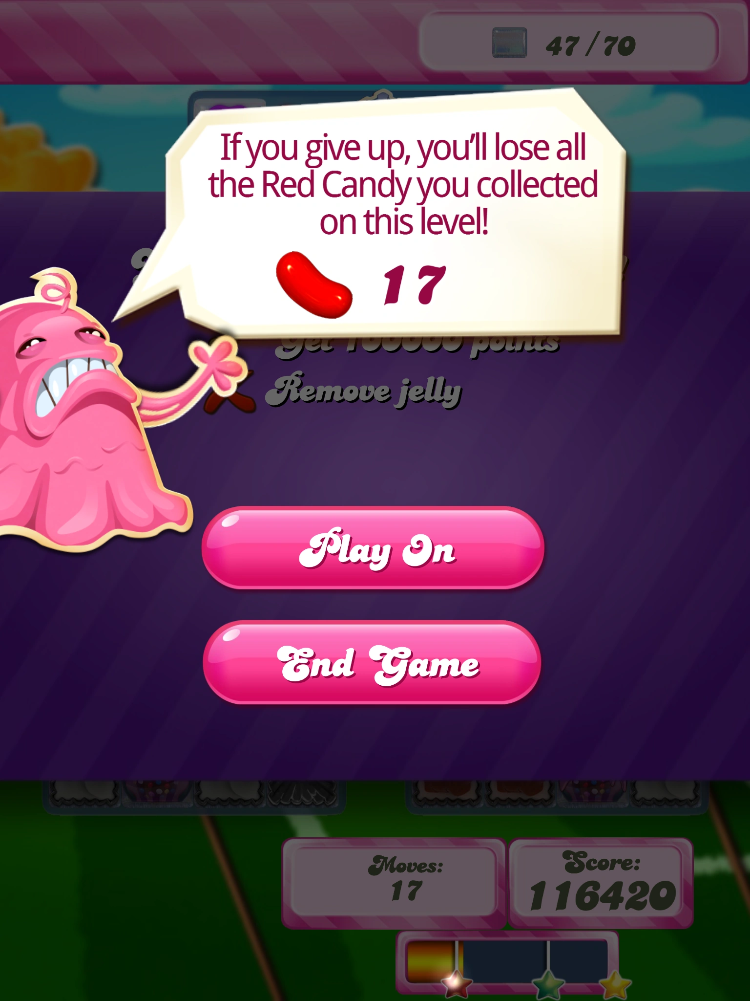 Image Bubblegum Troll Collecting Candies Level Failed.png Candy Crush Saga Wiki FANDOM