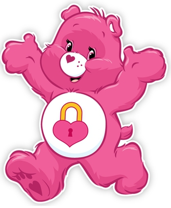 pink care bear with heart lock