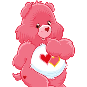pink care bear with two hearts