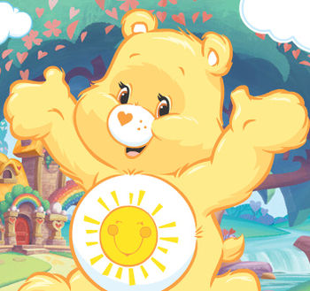 pink care bear with heart and sun