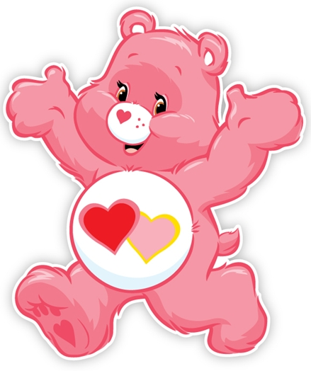 pink care bear with two hearts