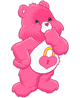 pink care bear with heart lock