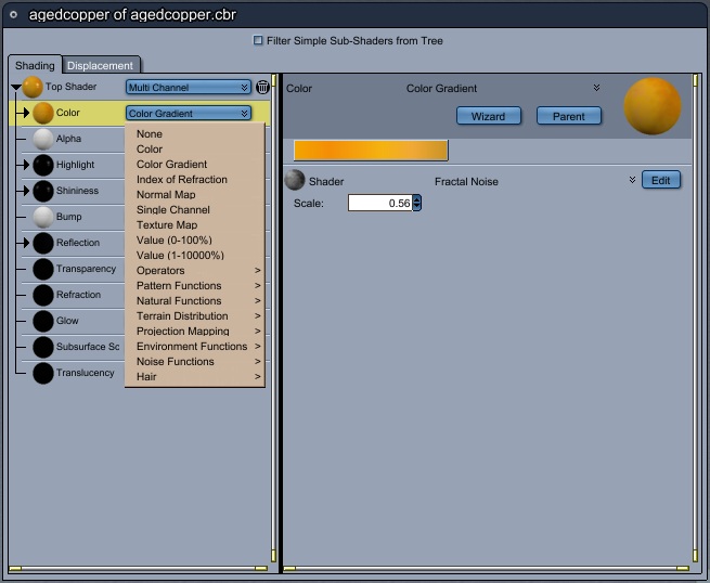 Shader Channel Parameters dropdown