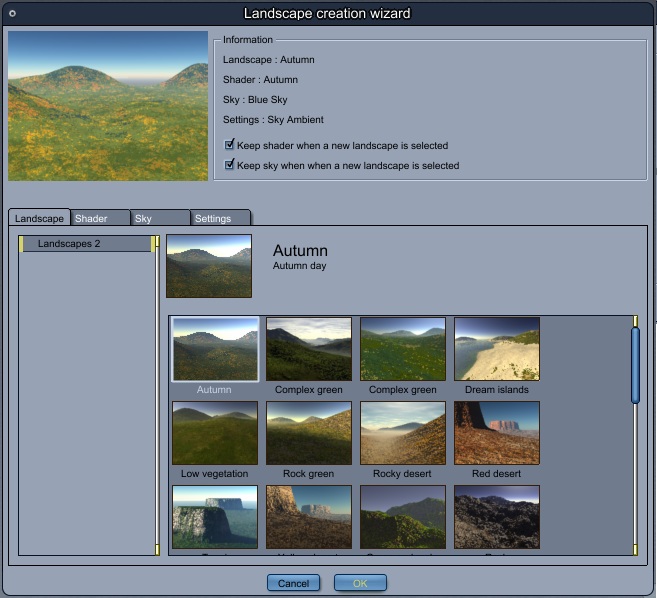 Landscape Creation Wizard window