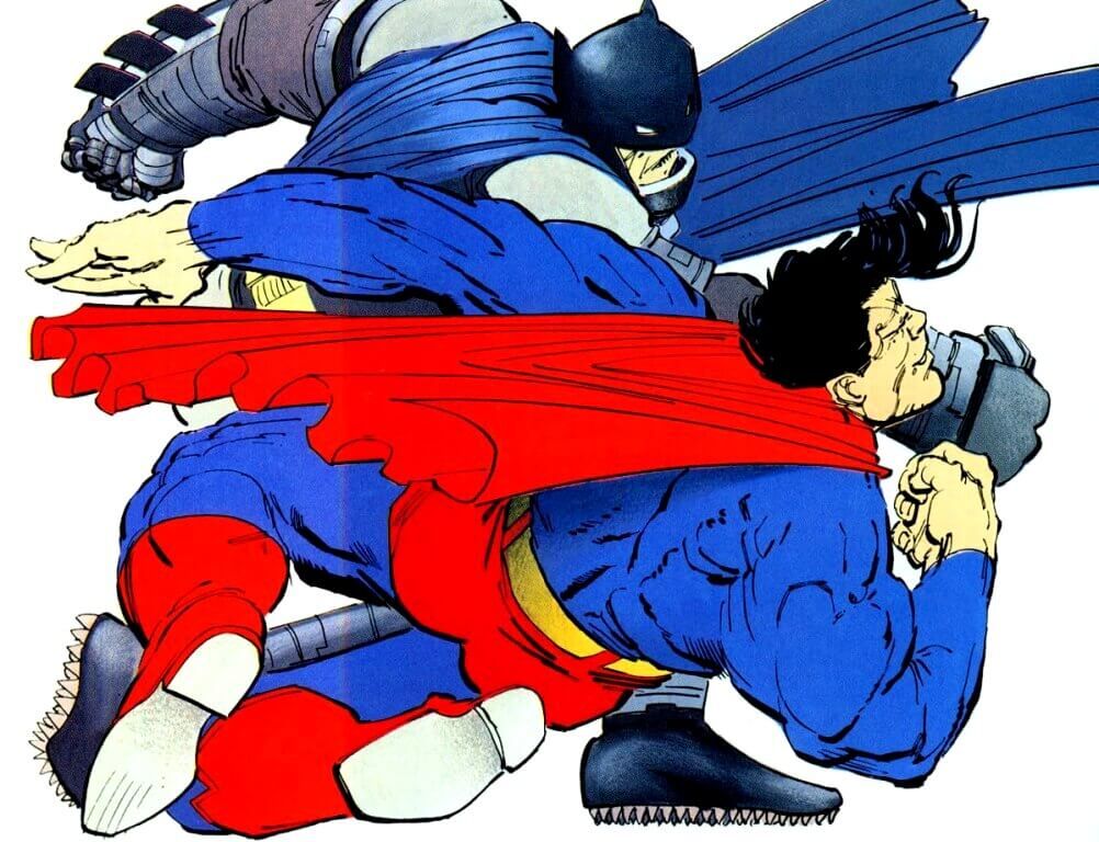 Batman Punches Superman Dark Knight Returns