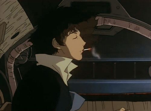 Spike from Cowboy Bebop smoking a cigarette