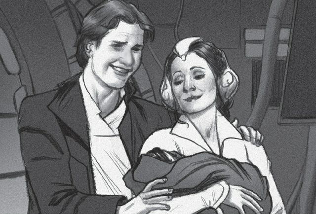Han and Leia caressing baby Ben
