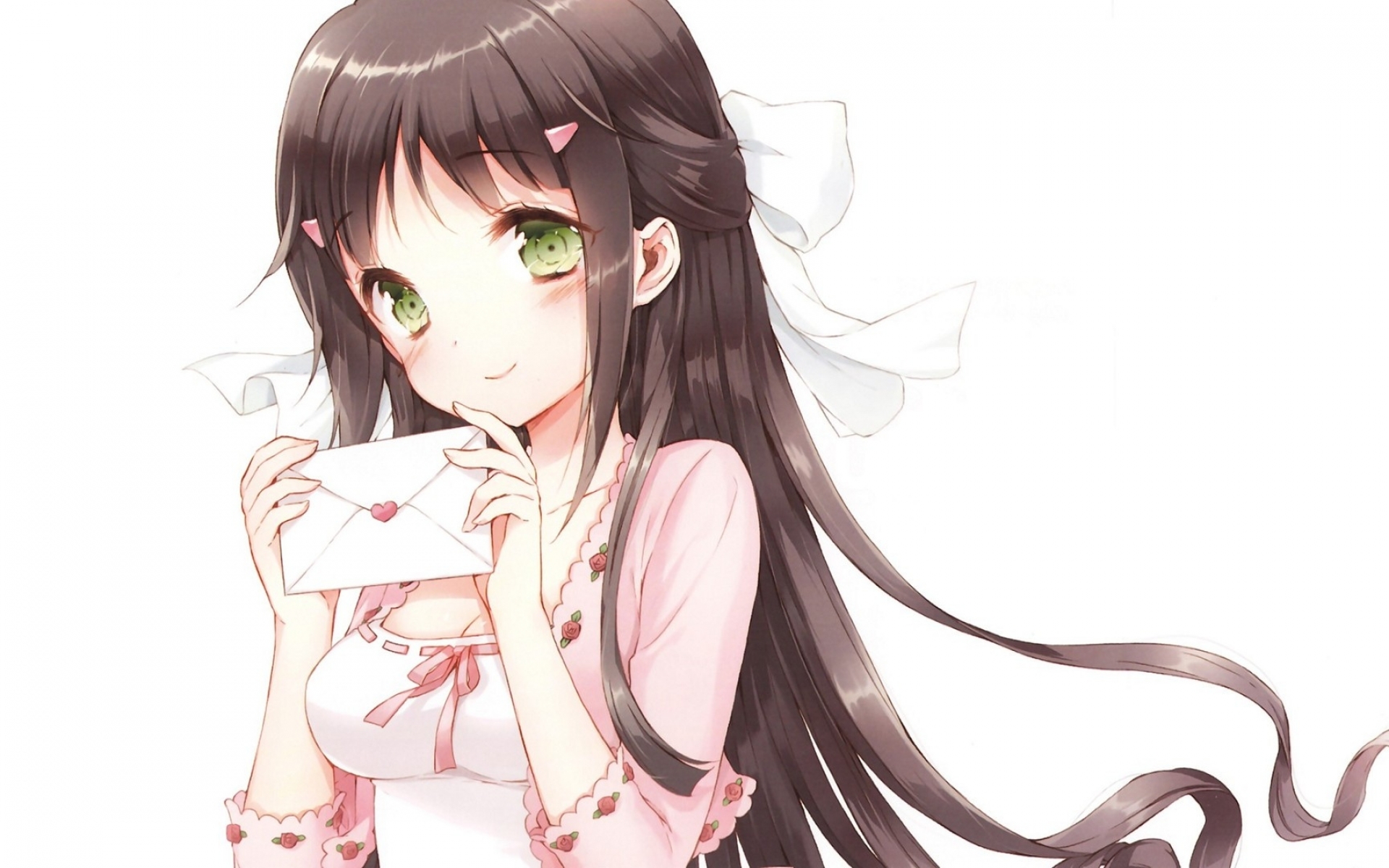 Image Long Hair Green Eyes Blush ANime Girls Letter White