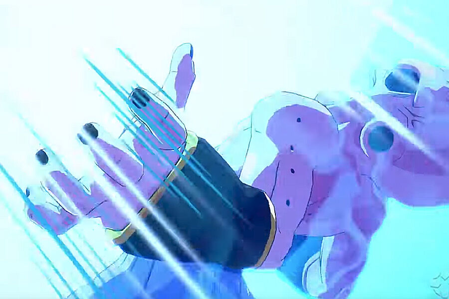 Kid Buu failing to catch the Spirit Bomb.