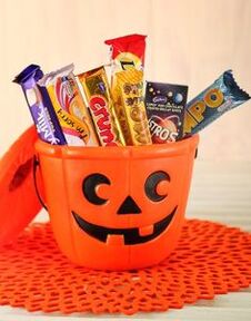 Halloween Candy in Bucket.