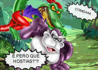 Cocodrilo zombie y mono morado