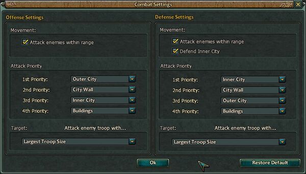 Combat settings