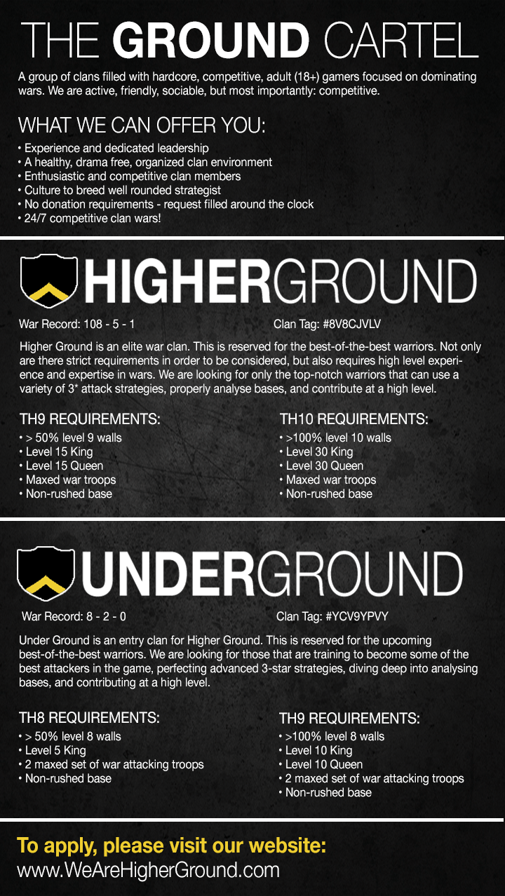 Recruiting: ELITE TH9 WAR CLAN - Higher Groundhttp 