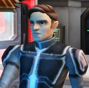 Luke talking with Rebecca