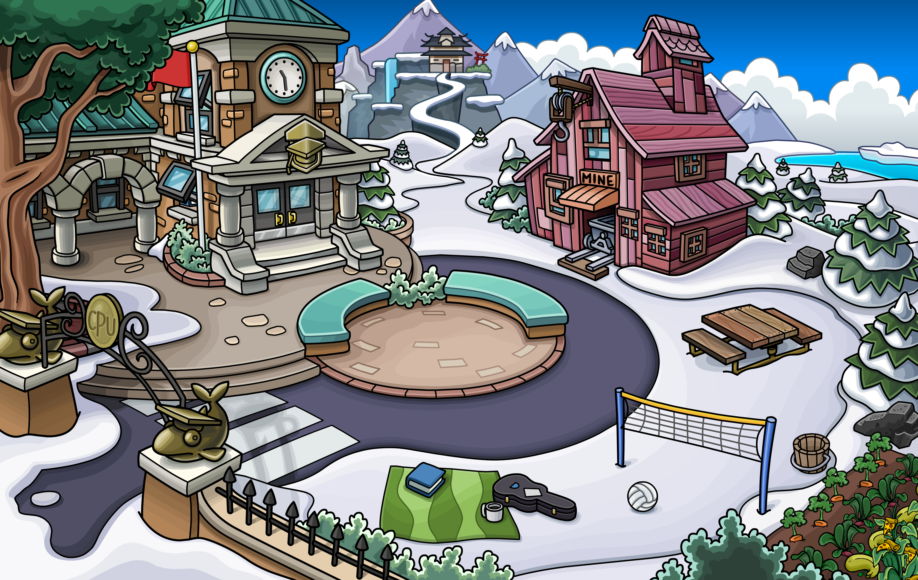 9 years ago today, the School (also known as the University) room was added  to Club Penguin, it replaced the Recycling Plant at the Mine Shack. Fun  Fact: If you threw 10