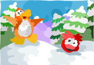 Penguin on Forest Painting