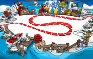 Muelle de la fiesta de llegada de Rockhopper