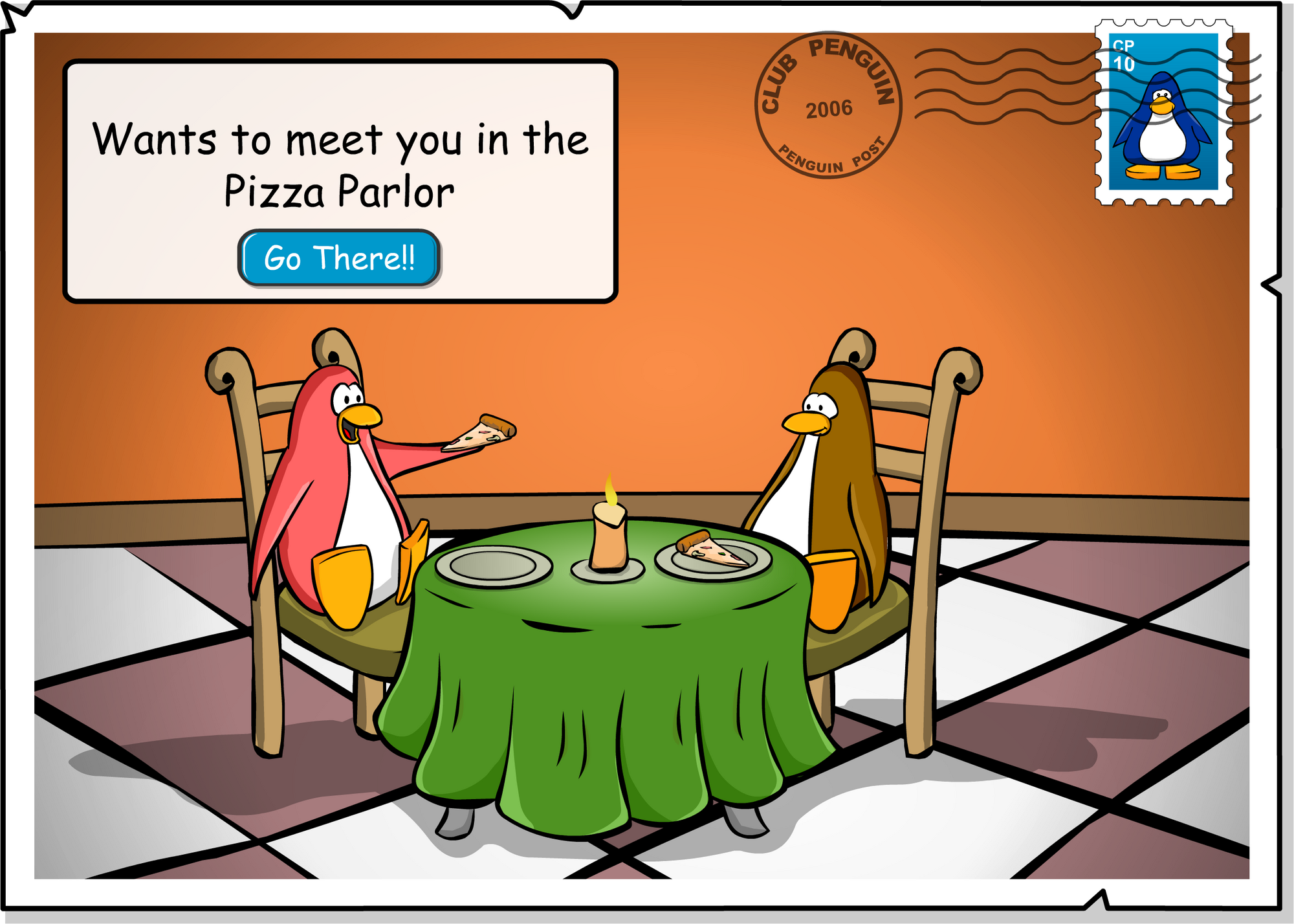 Pizza Parlor postcard Club Penguin Wiki Fandom