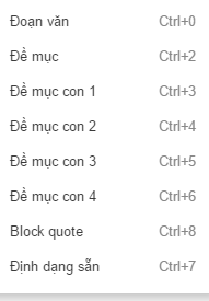 Editor format menu