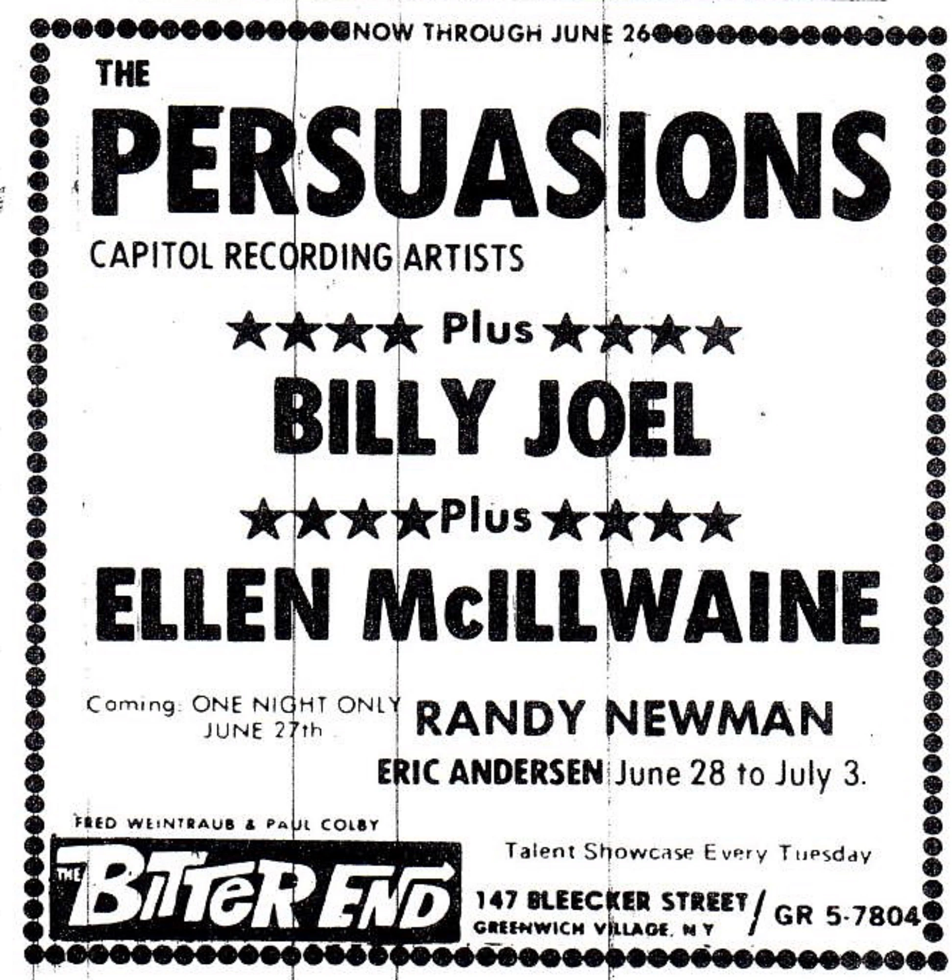 June 27, 1972 Bitter End, New York City, NY Concerts Wiki Fandom