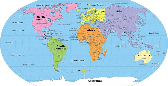 Printable map of the world with labels