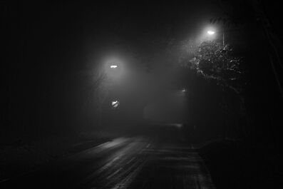 B W Foggy Night Road 2 by Lukasx