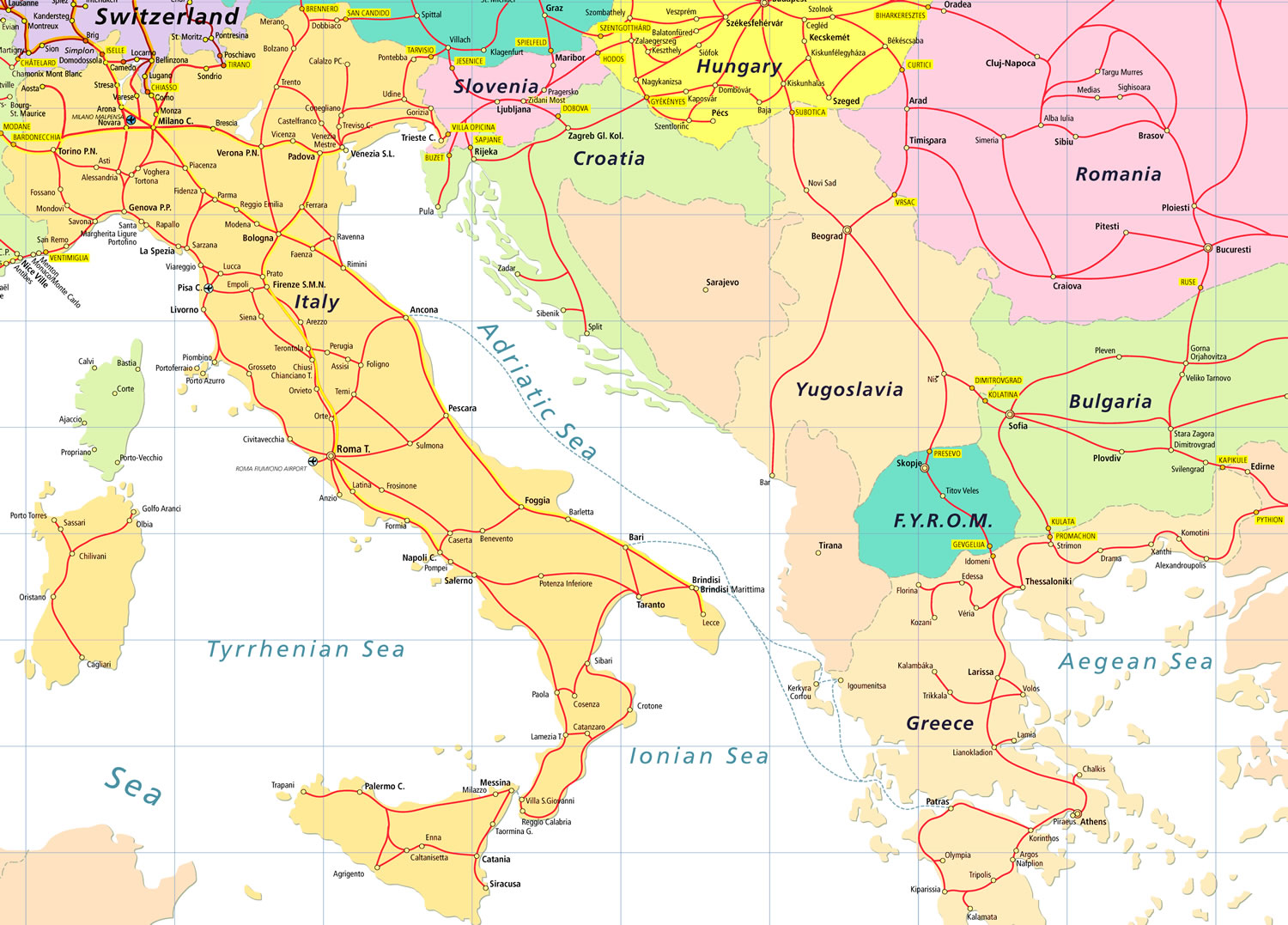 Карта италии с железными дорогами