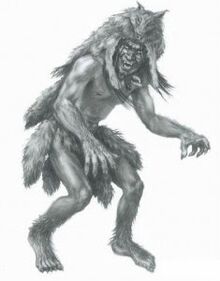 A drawing of a Skin-Walker weaing the pelt of a wolf.