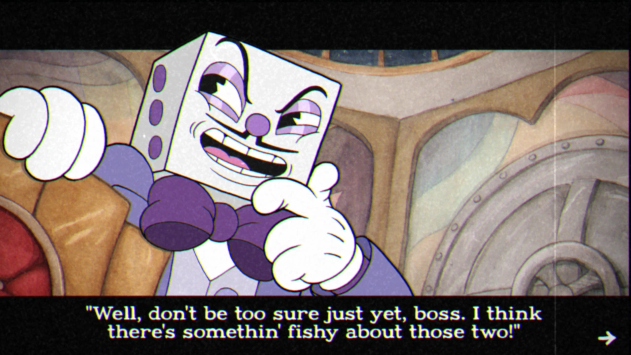 Image King Dice getting fishy about Cuphead and Mugman.png Cuphead