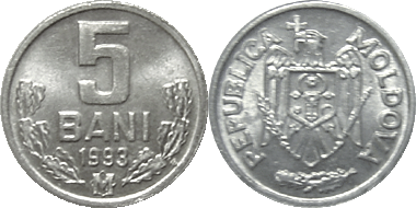 1995 /& 2001 2 DIFFERENT 5 BANI COINS from MOLDOVA