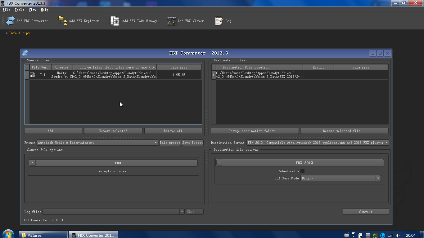 Convert ascii fbx to binary online