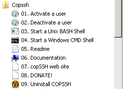 CopSSH Shortcuts on Windows