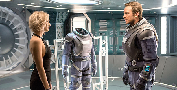 passengers jennifer lawrence and chris pratt on a spaceship