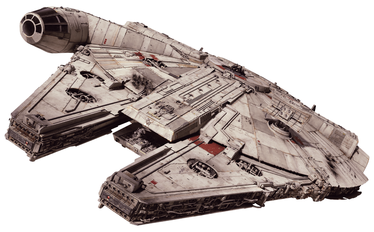 The Millennium Falcon as she appears in The Force Awakens