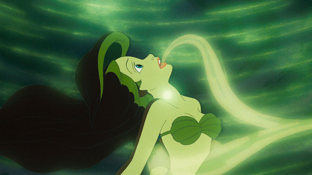Ariel in The Little Mermaid trading her voice to Ursula the Sea Witch for legs.