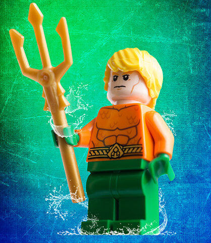 Lego Aquaman, posing with his trident.