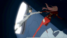 Zero Two pulling Hiro