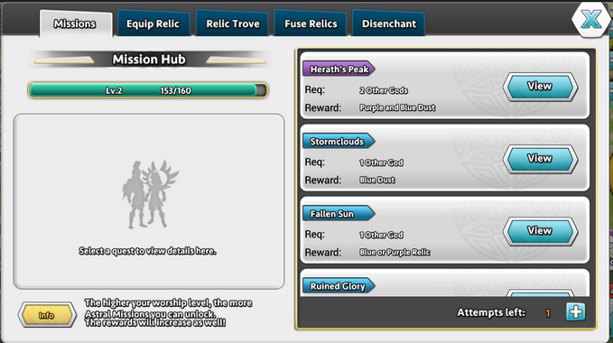 DoG Relic Mission Hub screen