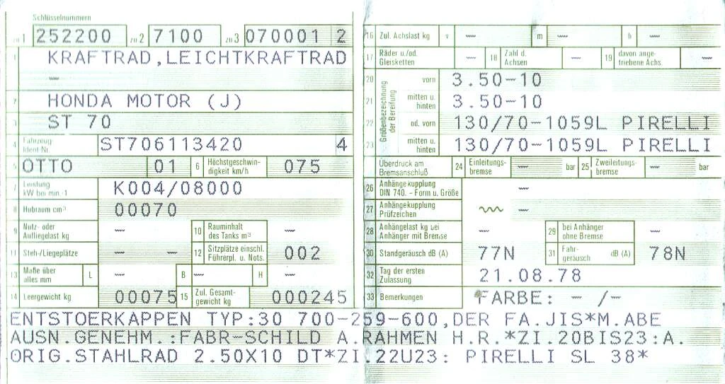 Bild - Fahrzeugschein70er1.jpg | Honda Dax Wiki | FANDOM ...