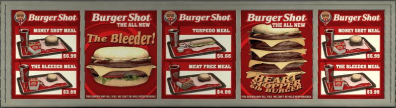 The Burger Shot menu in GTA