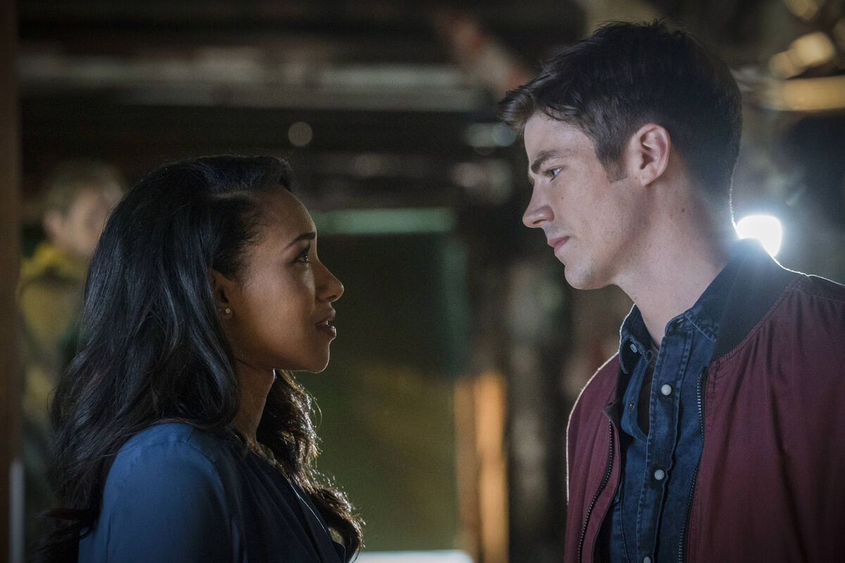 Candice Patton as Iris West and Grant Gustin as Barry Allen