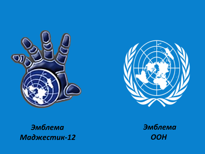 Карта земли на эмблемах Маджестик-12 и ООН